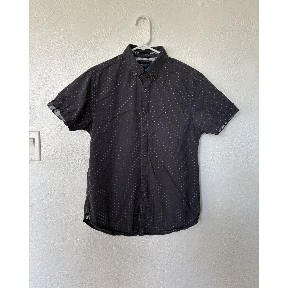 Denim Flower Men's Gray and Pink Dot Short Sleeve Button Down Shirt Size Small